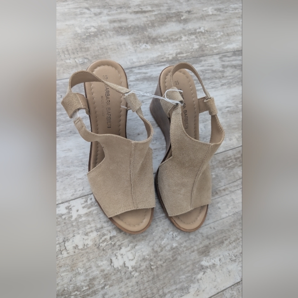 Barbara Barbieri Made In Italy Leather Suede Wedge Sandals Light Weight 9.5 Tan